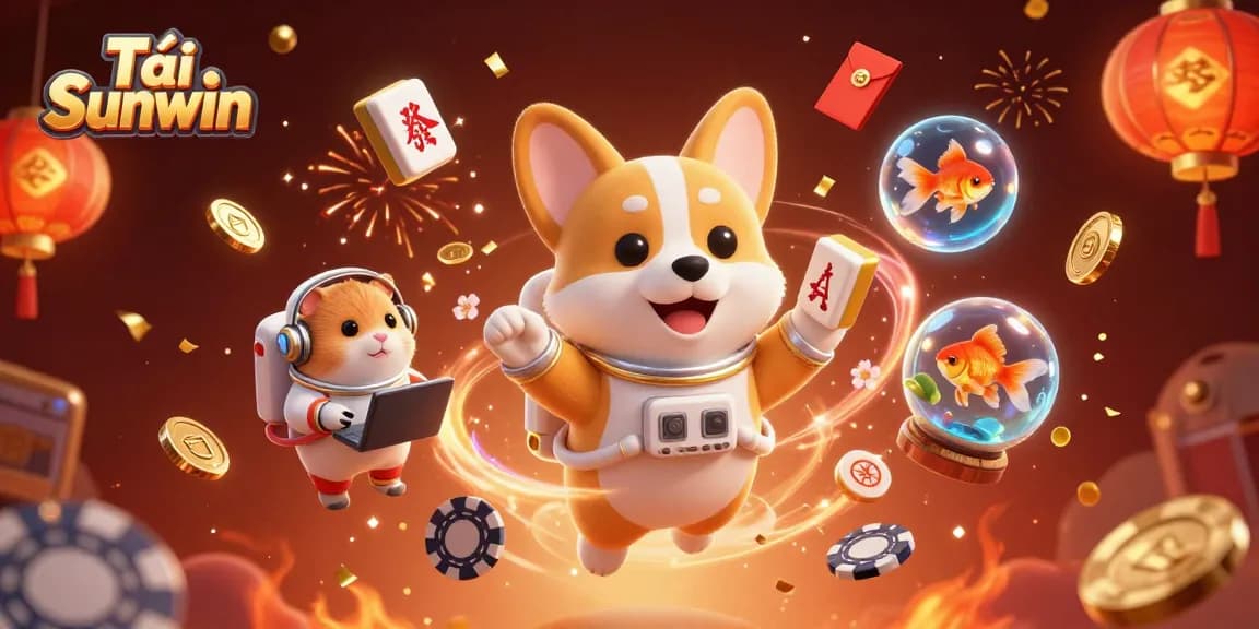 Tải Sunwin a colorful space casino adventure featuring an astronaut corgi and magical elements.
