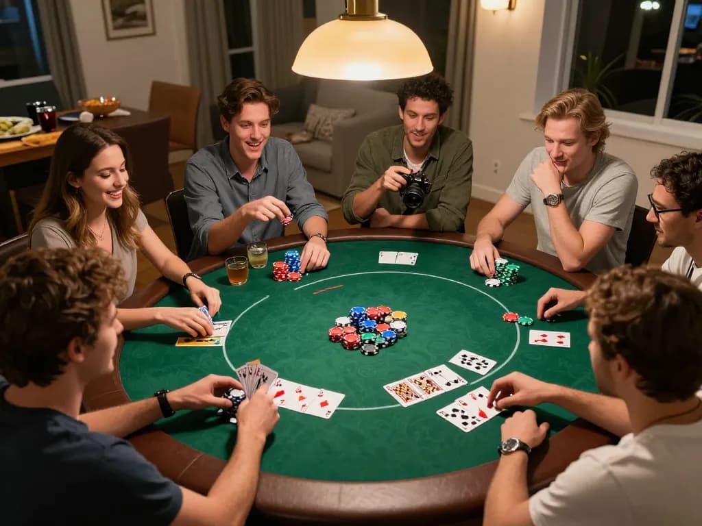 Players enjoying a thrilling poker game night, showcasing the community aspect of sun win gambling.
