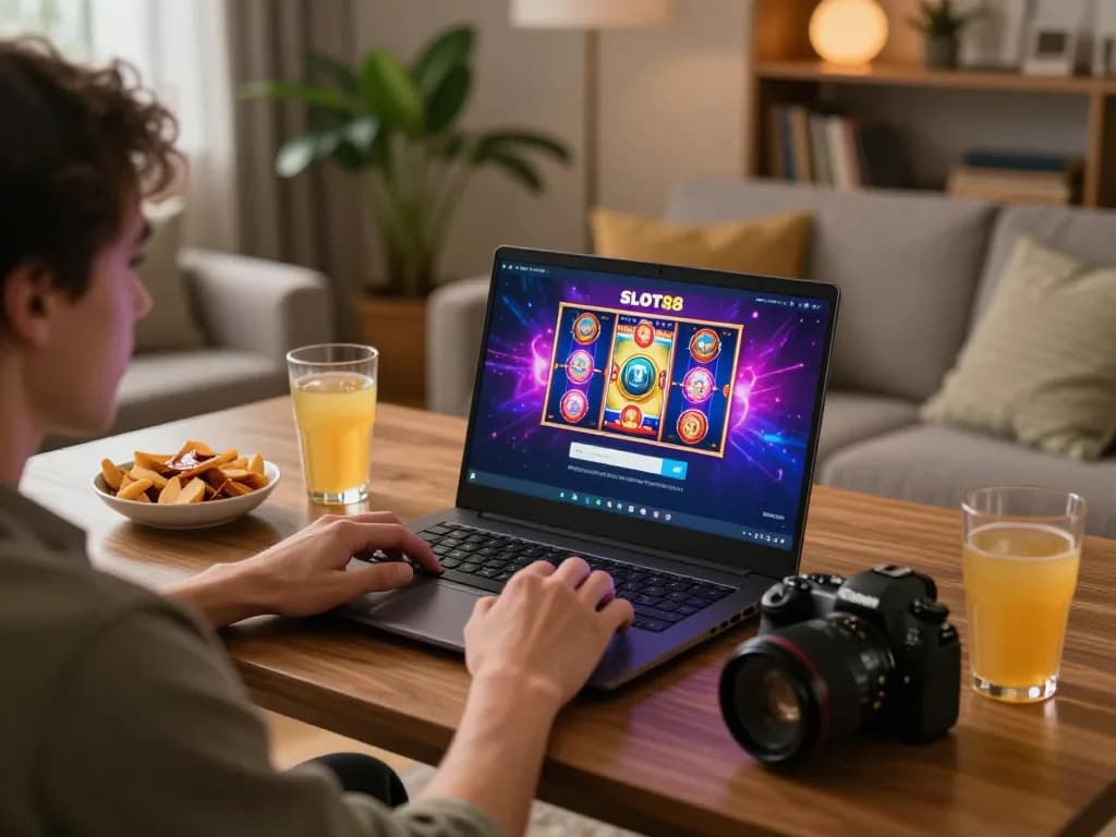 Berinteraksi dengan login SLOT88 di laptop untuk pengalaman permainan online yang mendebarkan.