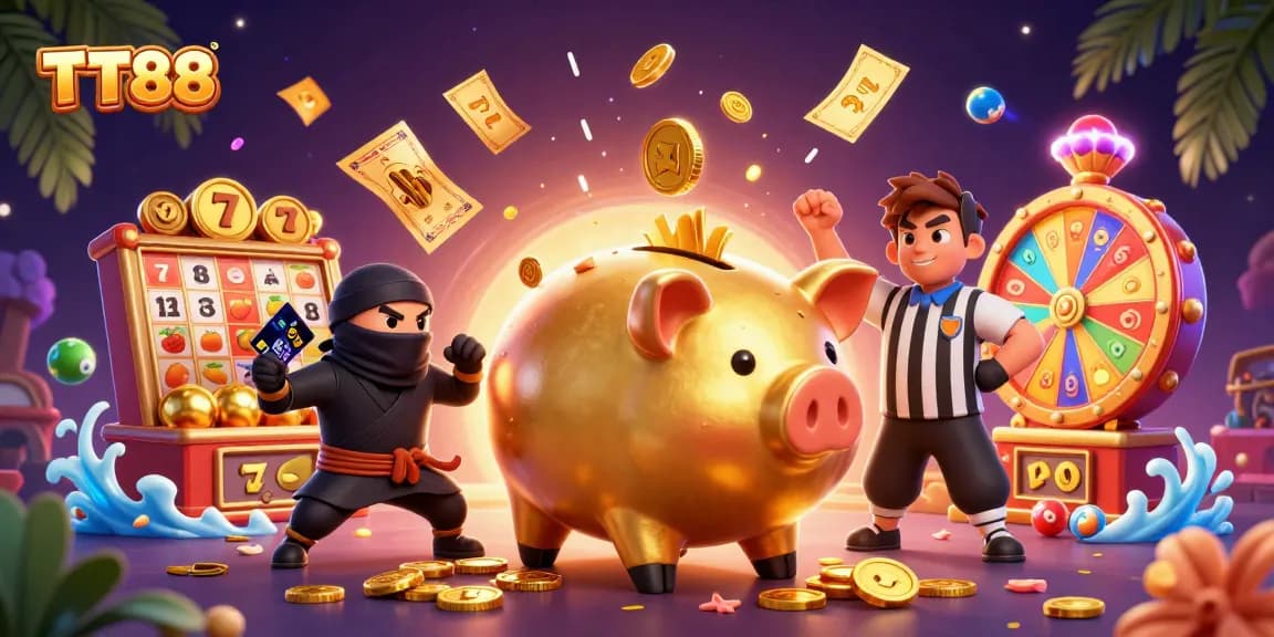 Experience the thrilling action of TT88 with vibrant slot reels and dynamic gaming elements.
