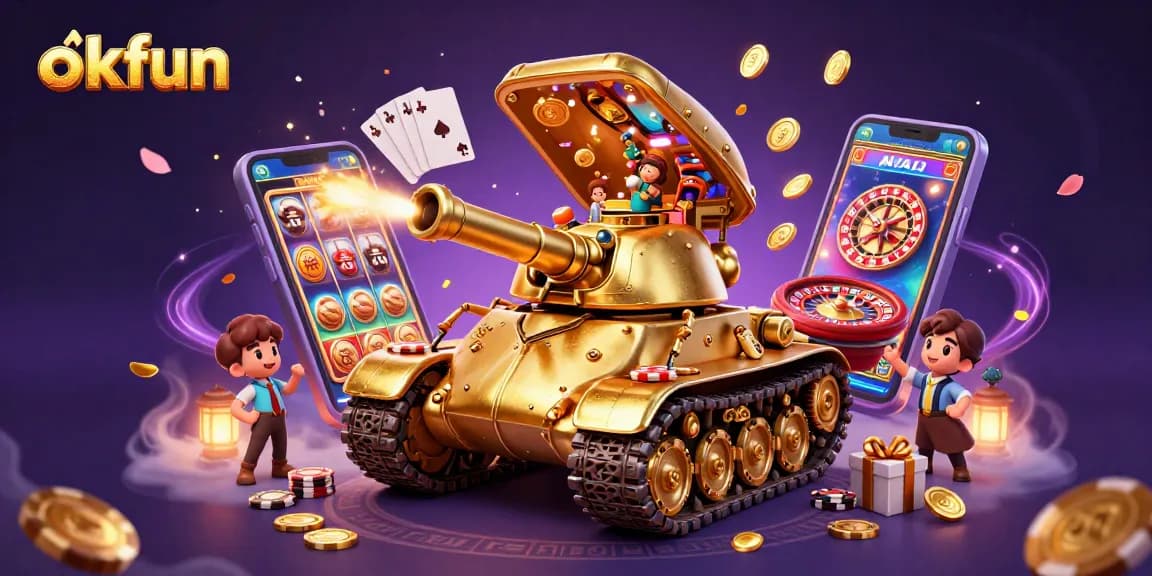 Experience thrilling gaming with okfun, featuring a golden beetle tank casino bursting with excitement and action.