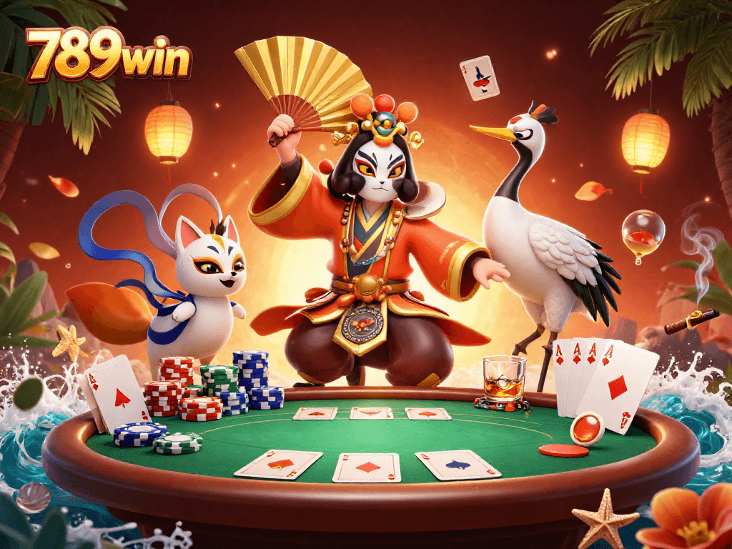Engage in thrilling gameplay with 789win, featuring action-packed poker scene and vibrant 3D characters.