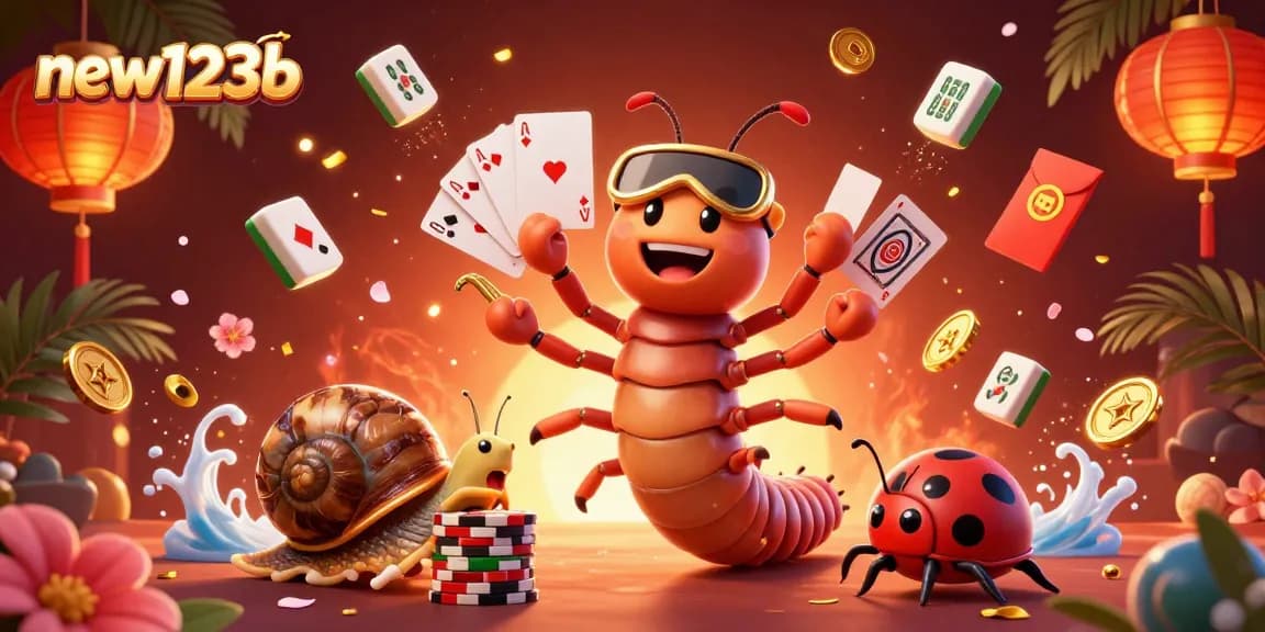 Win big with new123b! Join the excitement of a lively casino atmosphere featuring vibrant characters.