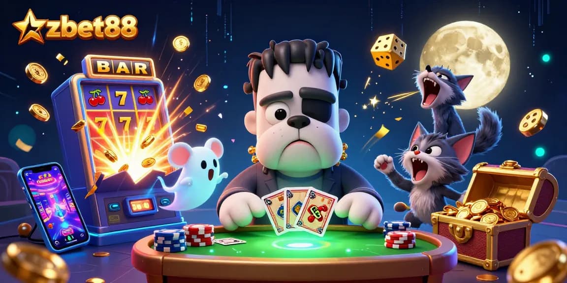 Introduce thrilling wins at azbet88, featuring a vibrant 3D illustration of fun characters playing dynamic casino games.