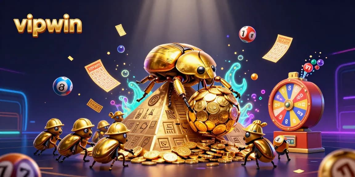 Experience vipwin's vibrant casino excitement with golden dung beetles and dynamic gaming elements.