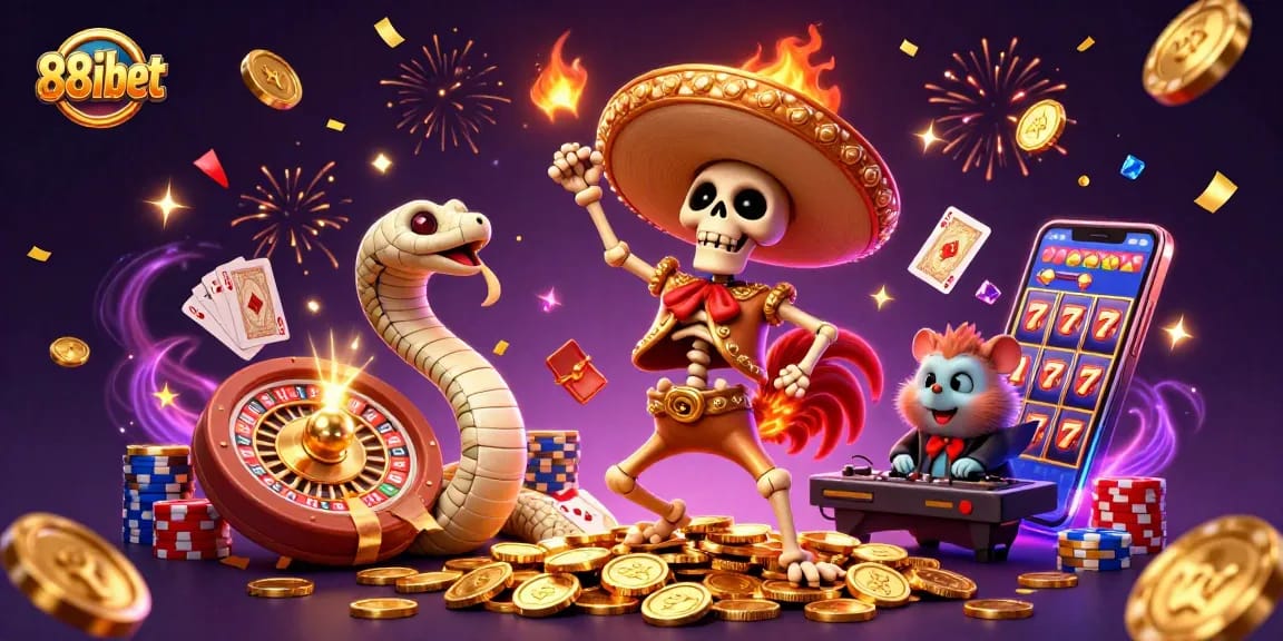 88ibet brings excitement with a mariachi rooster dancing on coins, reflecting vibrant casino action.