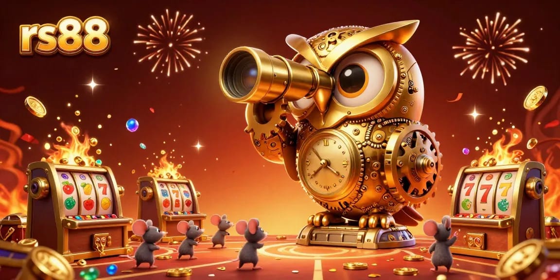 Join the vibrant casino fun at rs88 with a golden owl overseeing the action and dynamic slot machines.