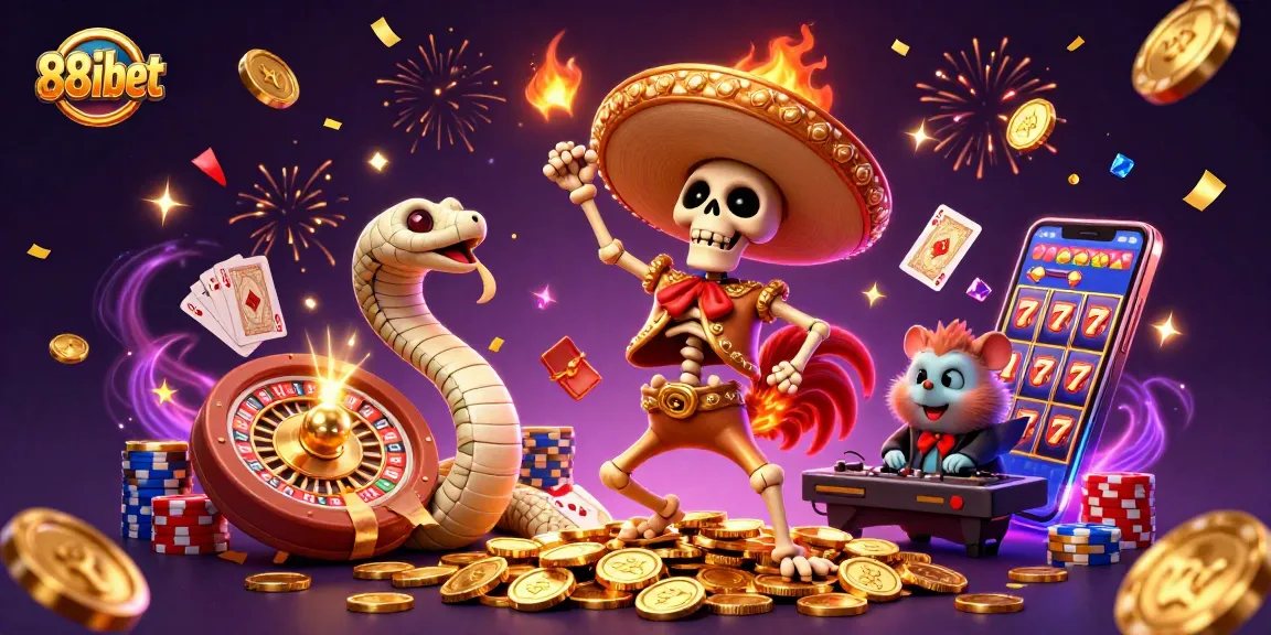 88ibet brings excitement with a mariachi rooster dancing on coins, reflecting vibrant casino action.