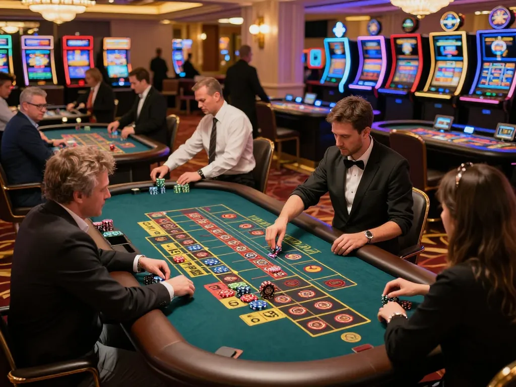 Go88 players engaging in exciting roulette gameplay, colorful chips on tables showcasing dynamic action.