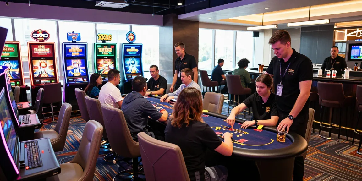 Diverse group of players enjoying the thrilling gaming experience at XX88 online casino, showcasing vibrant atmosphere and modern design elements.