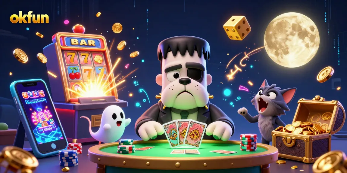 Engage with exciting games at okfun through a vibrant casino scene featuring dynamic characters.
