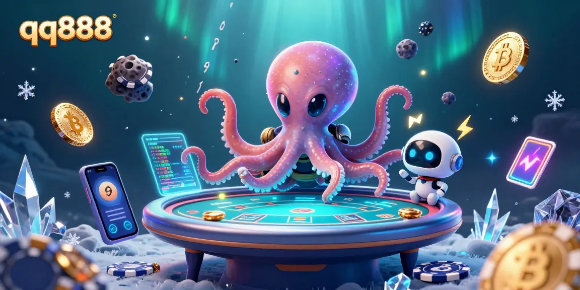 Experience thrilling gameplay at qq888 with a holographic poker table in a vibrant 3D scene.
