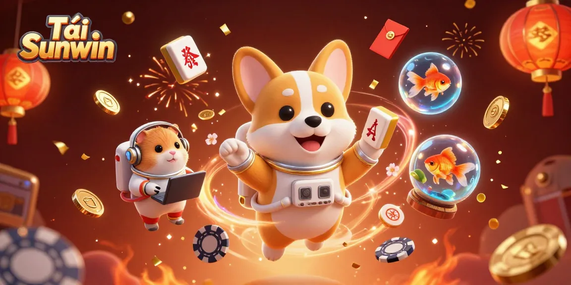 Tải Sunwin a colorful space casino adventure featuring an astronaut corgi and magical elements.