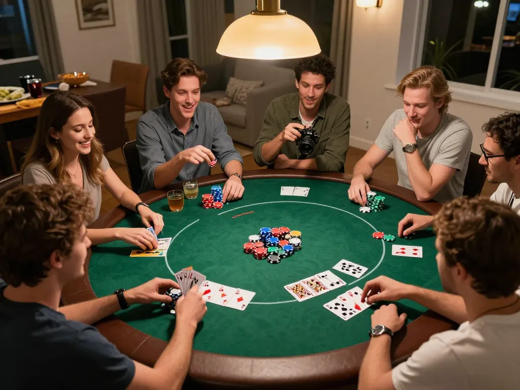 Players enjoying a thrilling poker game night, showcasing the community aspect of sun win gambling.