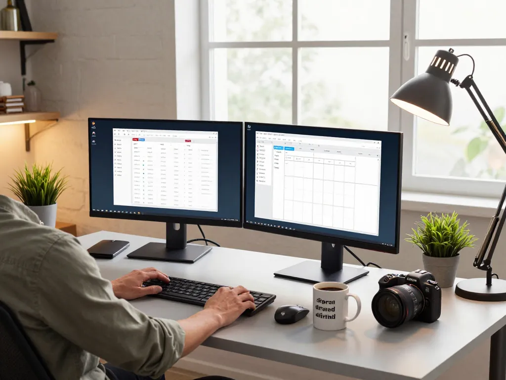 Focused professional using tech gadgets for productivity in a modern home office
