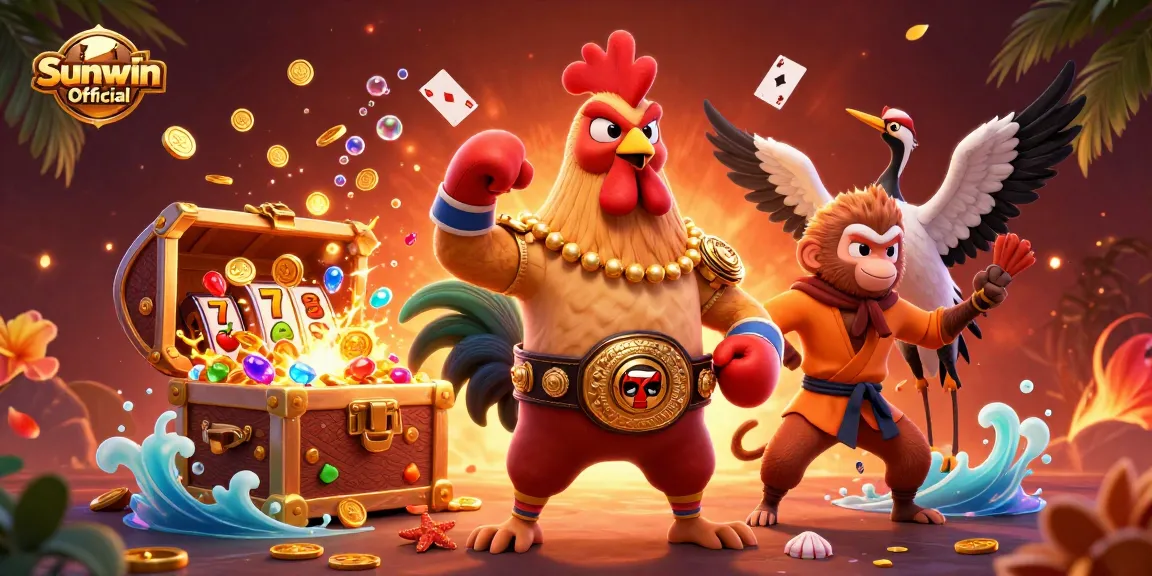 Experience the thrill of gaming with Sunwin Official as the fierce Muay Thai rooster joins forces with a Shaolin monkey.