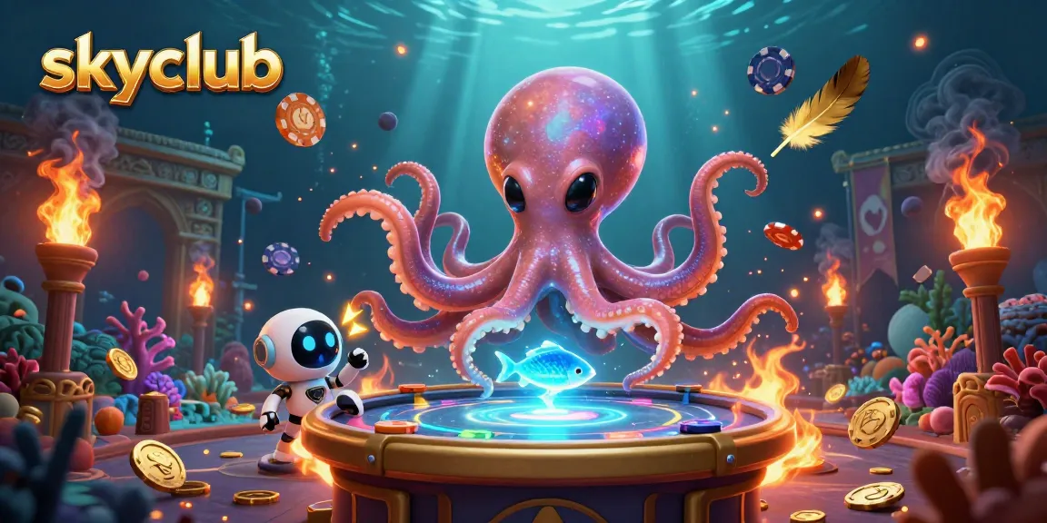 Experience thrilling fish shooting at skyclub with an alien octopus game master in a vibrant underwater world