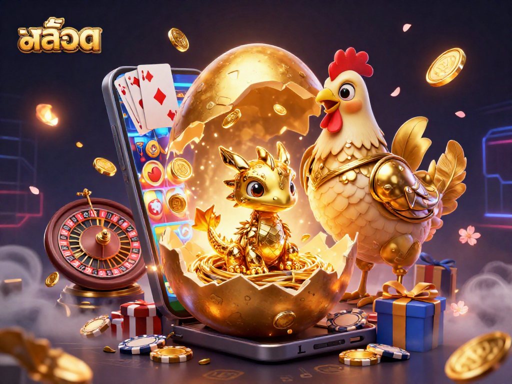 Play สล็อต and uncover the excitement of a golden dragon amidst swirling coins and cards.