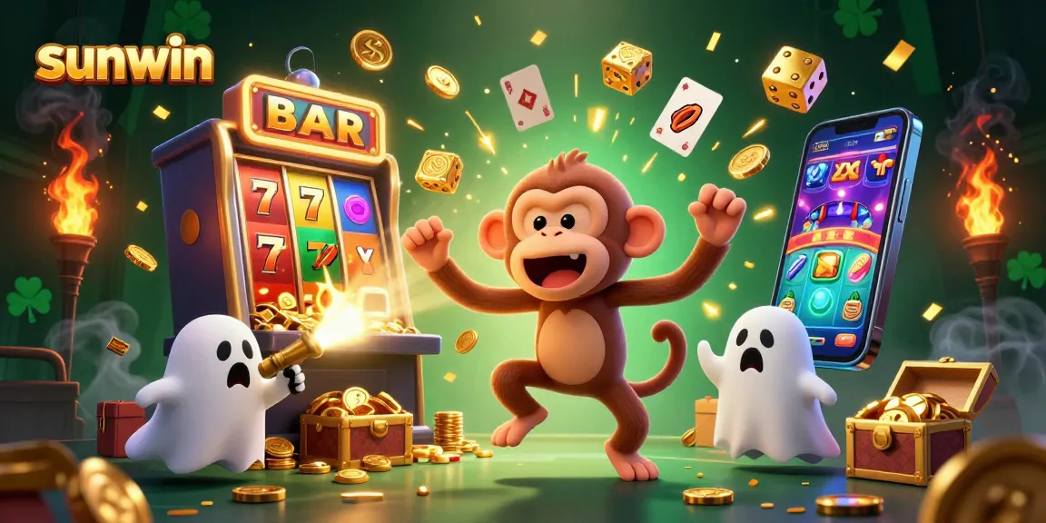 Experience the thrill of sunwin as a mischievous monkey juggles golden casino treasures.