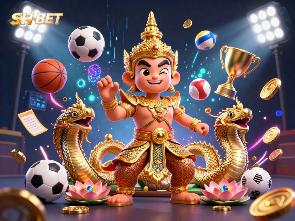 Engage with SH BET's dynamic gambling world featuring sports betting excitement and vibrant, animated 3D illustrations.