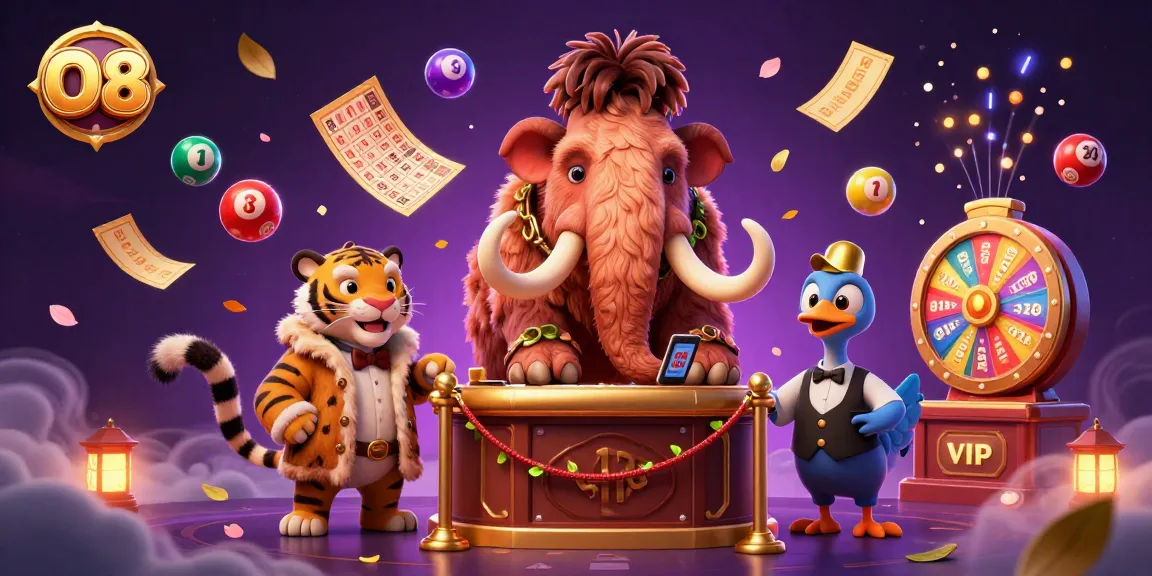 Join O8's vibrant casino experience with a woolly mammoth bouncer and saber-tooth VIP in a lively scene.