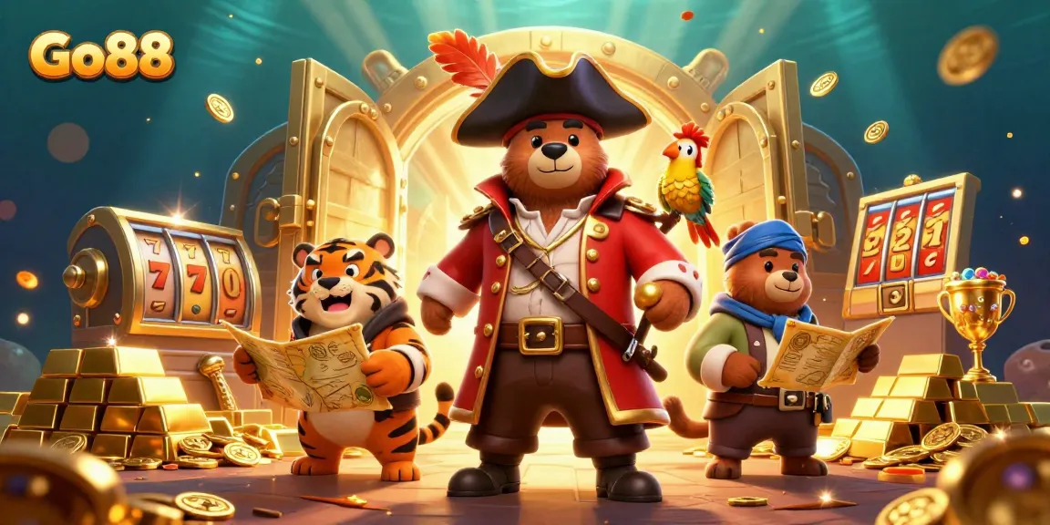 Engage with Go88's vibrant online games illustrated by dynamic characters amid thrilling casino elements.