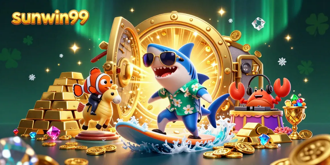 Join the excitement of sunwin99 with a dynamic 3D casino underwater scene bursting with treasures.