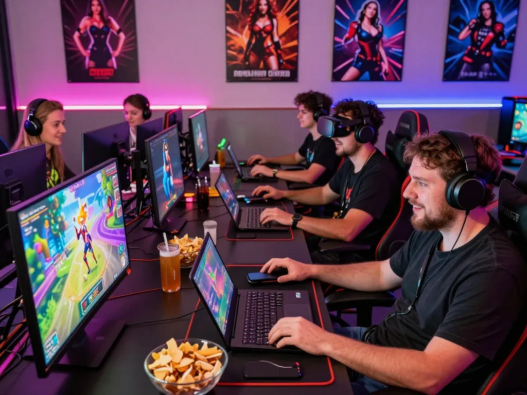 Engaging gaming scene showcasing adults playing vibrant game sex titles online with immersive setups.