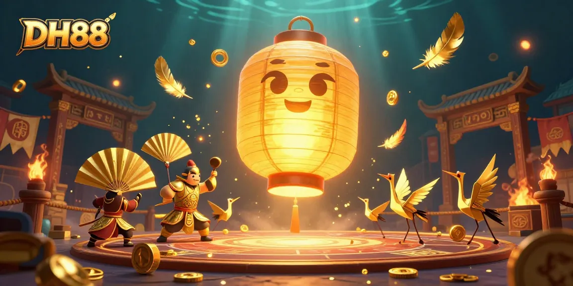 Experience the magic of DH88 with the giant lantern spirit amidst an exciting casino scene filled with gold.