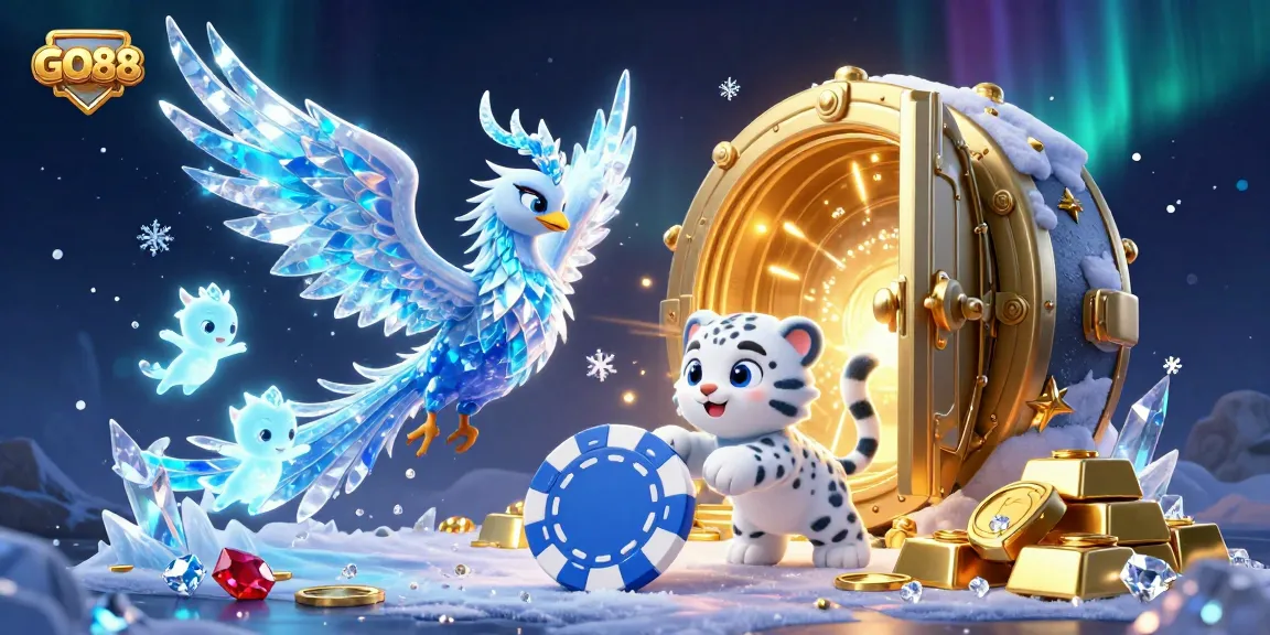 Experience the thrill of GO88 with vibrant characters and dazzling casino elements in a captivating 3D illustration.