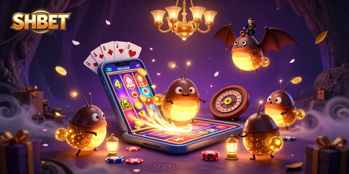 Experience the vibrant glow of SHBET casino with a cave illuminated by magical glowworms and a bat dealer.