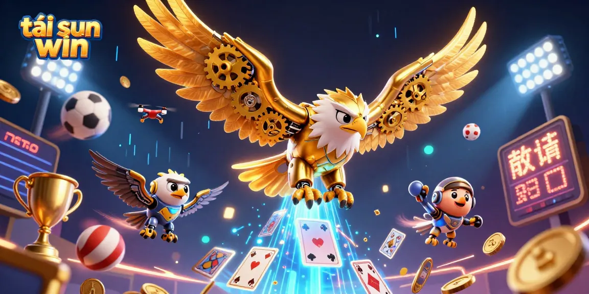 Tải sun win and experience thrilling gameplay with a golden eagle soaring through vibrant casino elements.
