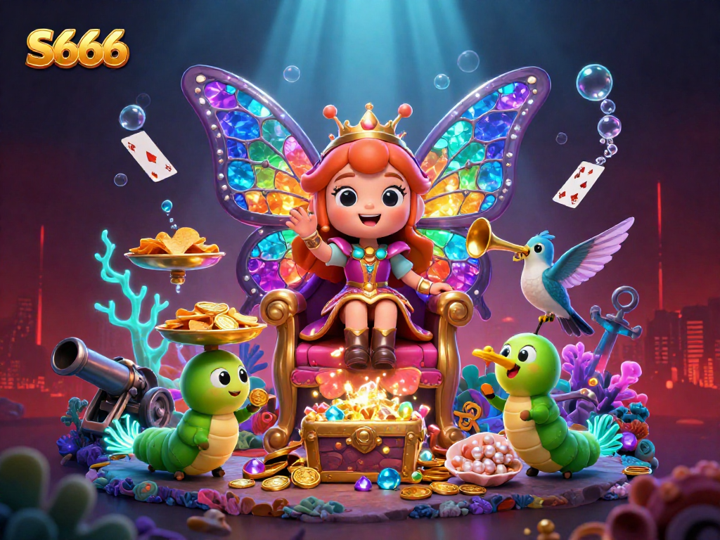 Engage in thrilling gameplay with S666, featuring colorful characters and dynamic casino elements in a vibrant scene.