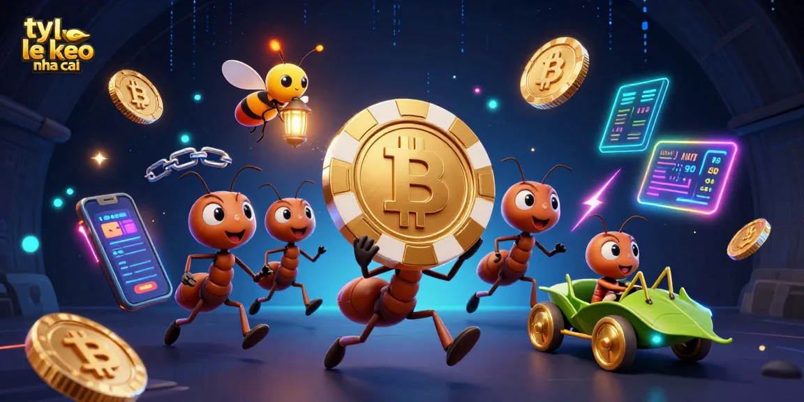 Experience ty le keo nha cai as playful ants engaged in a thrilling heist amidst dazzling crypto elements.
