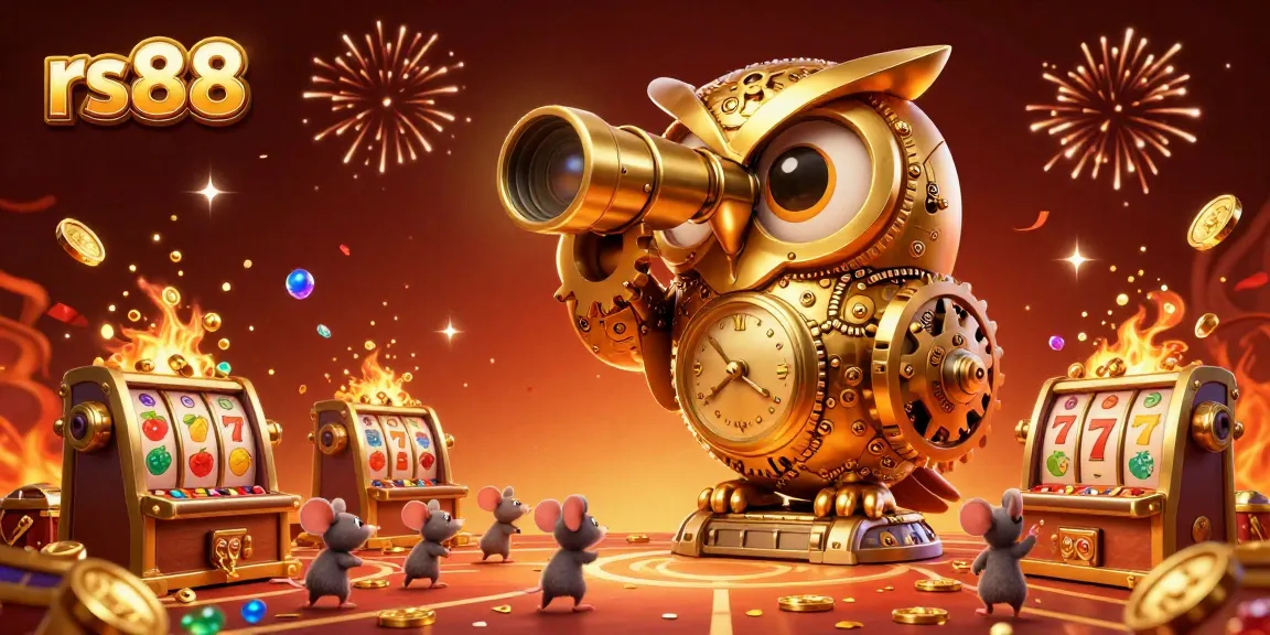 Join the vibrant casino fun at rs88 with a golden owl overseeing the action and dynamic slot machines.
