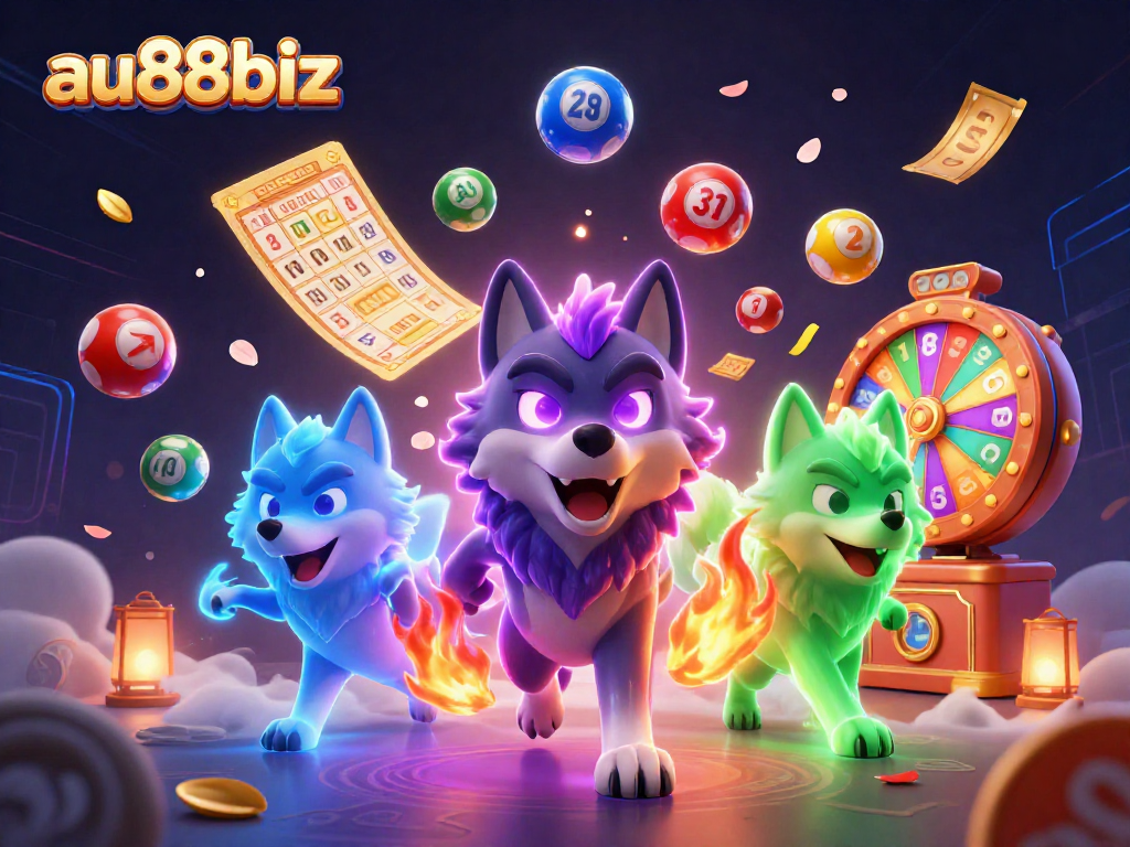 Experience thrilling games with au88biz's dynamic 3D casino scene featuring vibrant lottery elements.