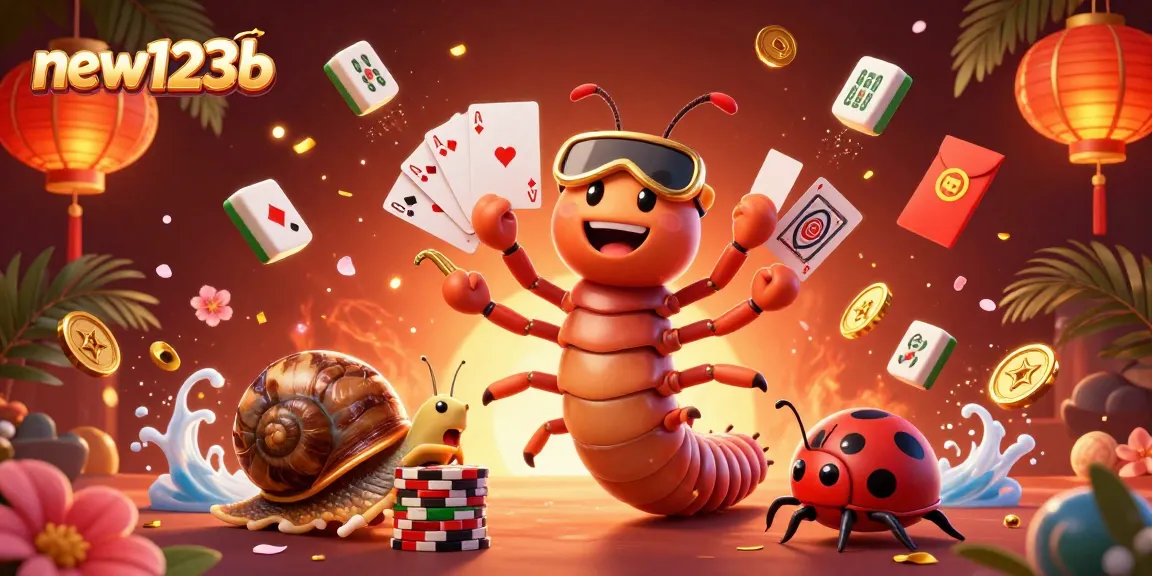 Win big with new123b! Join the excitement of a lively casino atmosphere featuring vibrant characters.