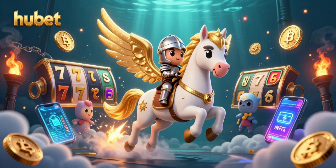 Experience thrilling gaming at hubet with a celestial horse and knight amidst vibrant casino elements.