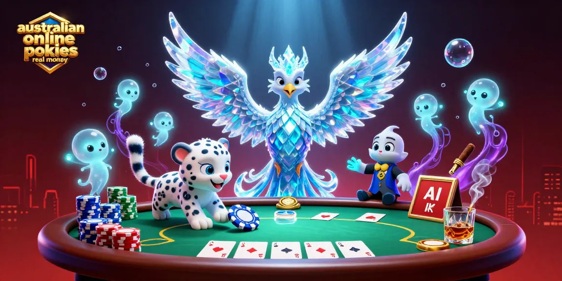 Spinning reels at australian online pokies real money casino with lively character scene.