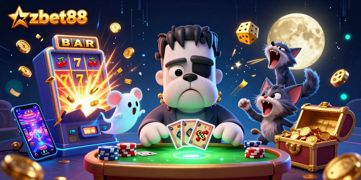 Introduce thrilling wins at azbet88, featuring a vibrant 3D illustration of fun characters playing dynamic casino games.