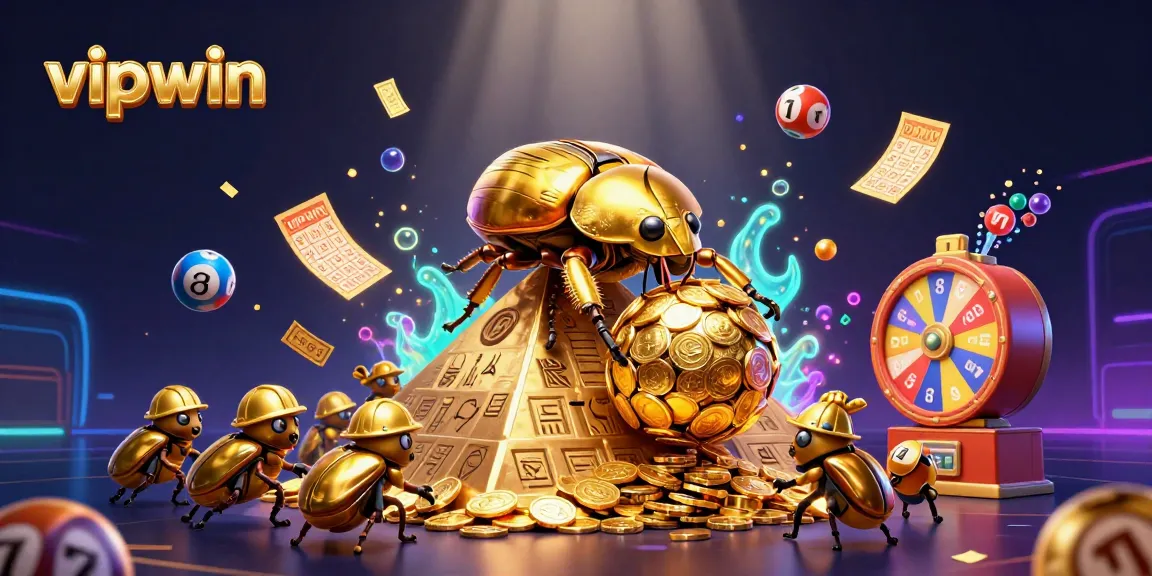 Experience vipwin's vibrant casino excitement with golden dung beetles and dynamic gaming elements.