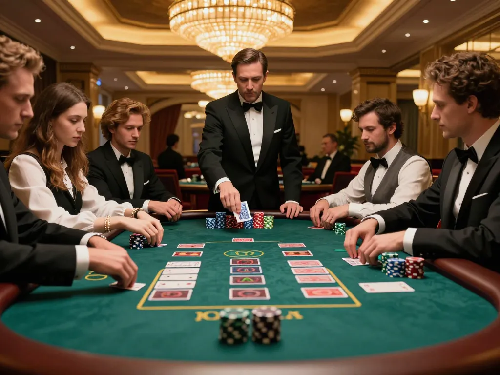 Engaged players at a blackjack table showcasing strategy on 98win com, with chips and cards in action