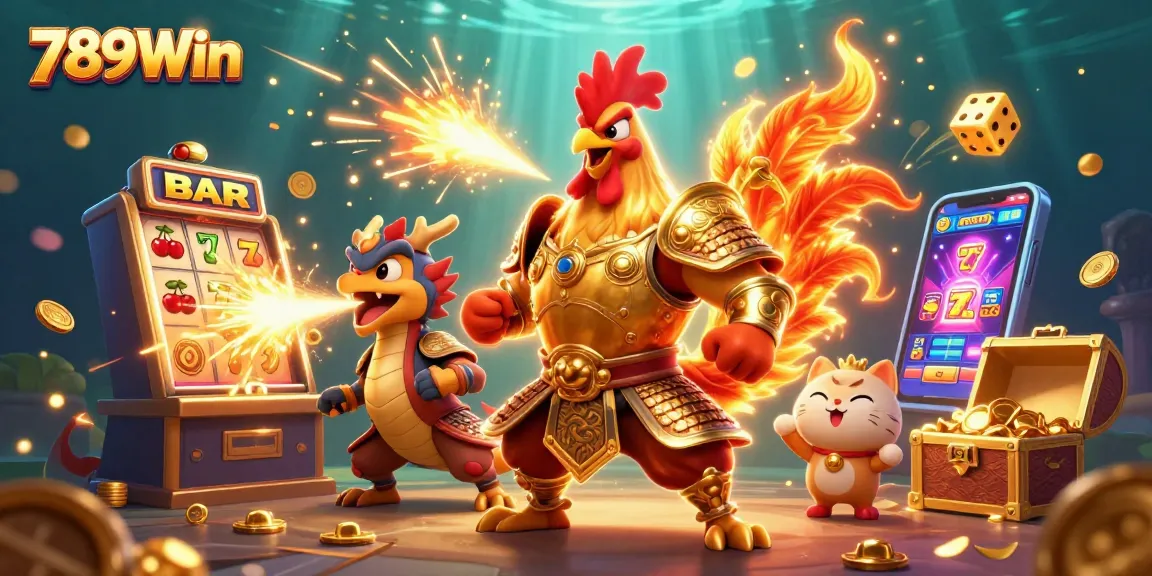 Win big with 789Win in this vibrant 3D casino illustration featuring exciting gaming elements.