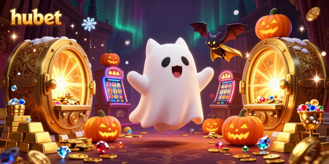 Bet on hubet with a ghost cat in a haunted casino, treasures, and lively jack-o-lanterns.