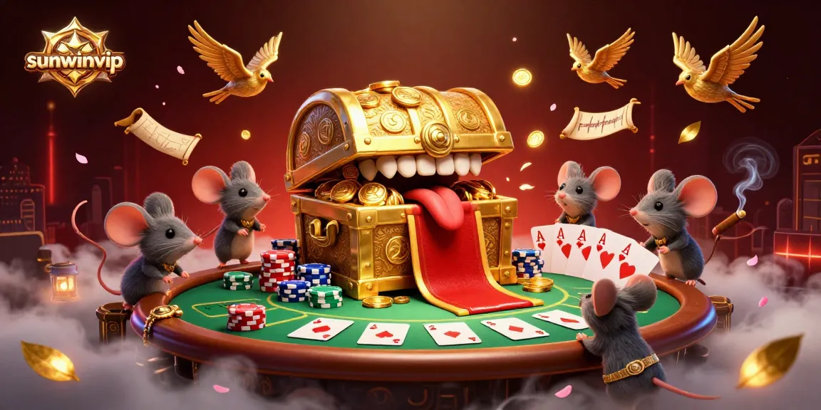 Experience the thrill of gaming with sunwinvip, featuring a vibrant poker scene surrounded by treasures.