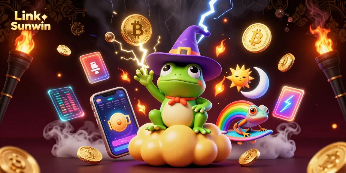 Win big at Link Sunwin with a magical illustration featuring golden coins and dynamic gaming elements.